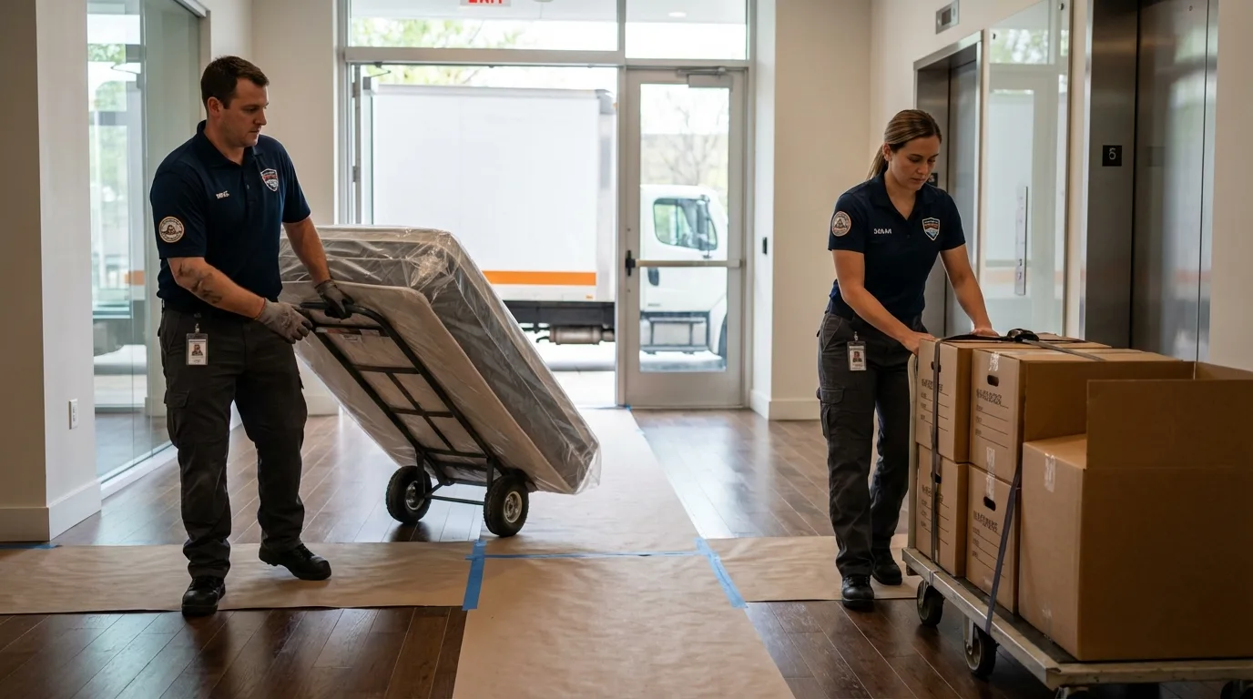 Professional apartment movers loading elevator in Waialua, HI